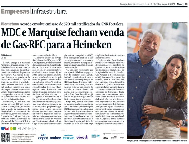 Venda de GAS-REC é destaque em matéria do jornal Valor Econômico